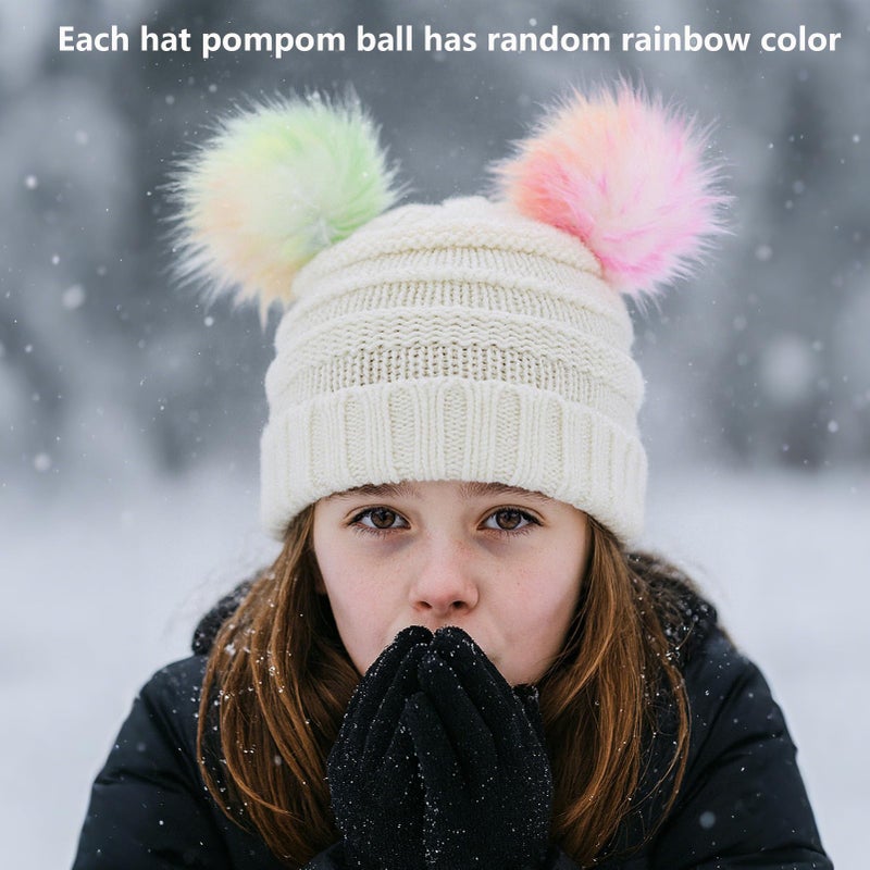 ACTLATI Kids Winter Knitted Beanie Hat Colorful Pompom Ears Ski Hat for Boy Girl(Ages 7-12) - Image 5